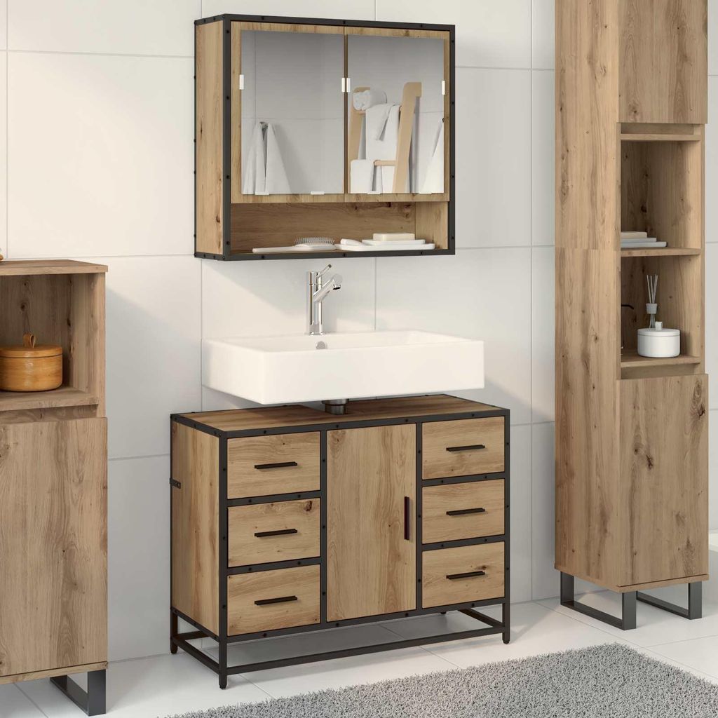 Maison Exclusive - Badezimmermöbel-Set mit Regal 2 pcs Artisan-Eiche Holzwerkstoff