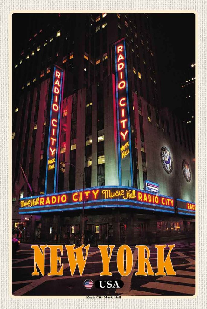 vianmo Holzschild 30x20 cm New York USA Radio City Music Hall Bildmotiv Reisemotiv Amerika