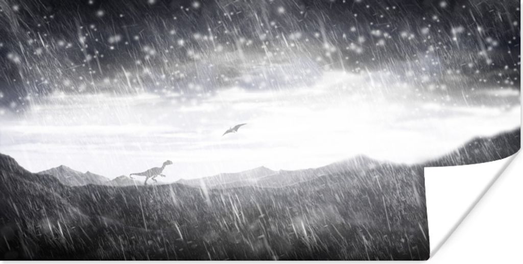 MuchoWow Poster Dinosaurier - Schwarz - Weiß - Regen 160x80 cm - Foto Poster
