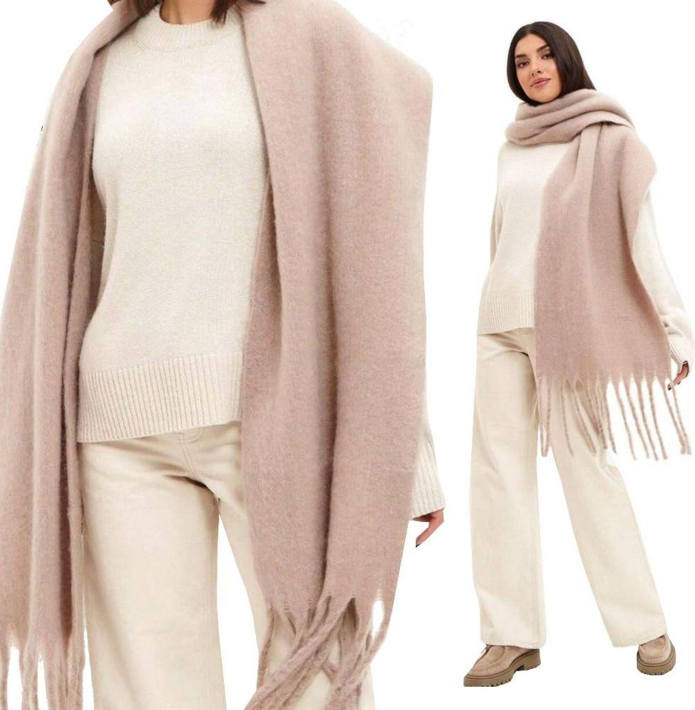 Schal - Großer Warmer Schal - Dick - Elegant - Modischer Schal - Damen - Winter - Halstuch - Beige
