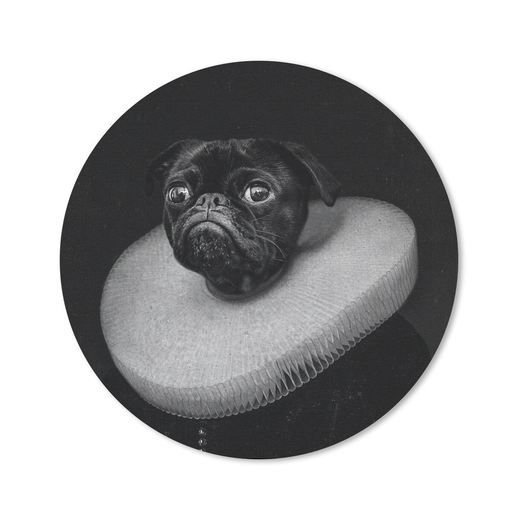 MuchoWow Mauspad Mousepad Malerei - Mops - Schwarz - Weiß 50x50 cm - Mousepads - Maus Mat - Pad - Mausunterlage - Vinyl