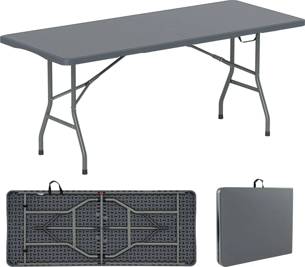Table de jardin COSTWAY pour 6-8 personnes 180x74cm pliante grise