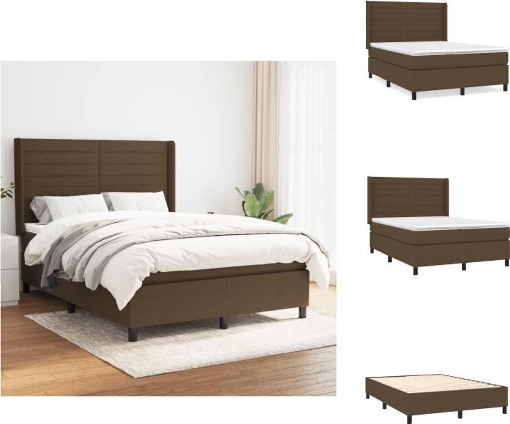 vidaXL Boxspringbett mit Matratze Dunkelbraun 140x200 cm Stoff - Betten & Bettgestelle