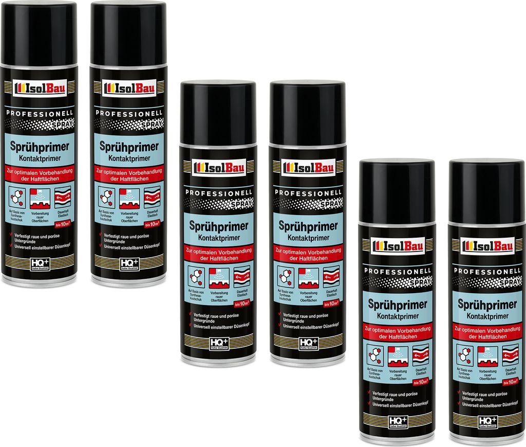 Isolbau Sprühprimer - 6 x 500 ml Kontakt-Primer zur Vorbehandlung der Haftflächen - Haftvermittler für Glas, Holz, Metall, Mauerwerk, PVC, Beton...
