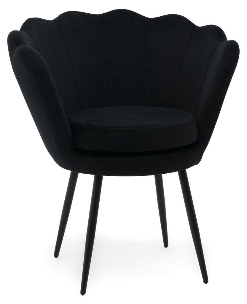 Stuhl SHELL BLACK in Schwarz mit schwarzen Beinen für Wohnzimmer, Schminktisch und Büro