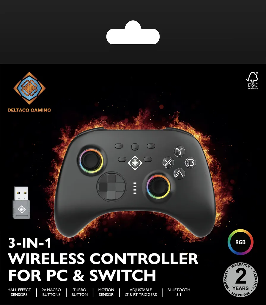 Manette de jeu sans fil 3-en-1 Deltaco pour ordinateur et PC portable