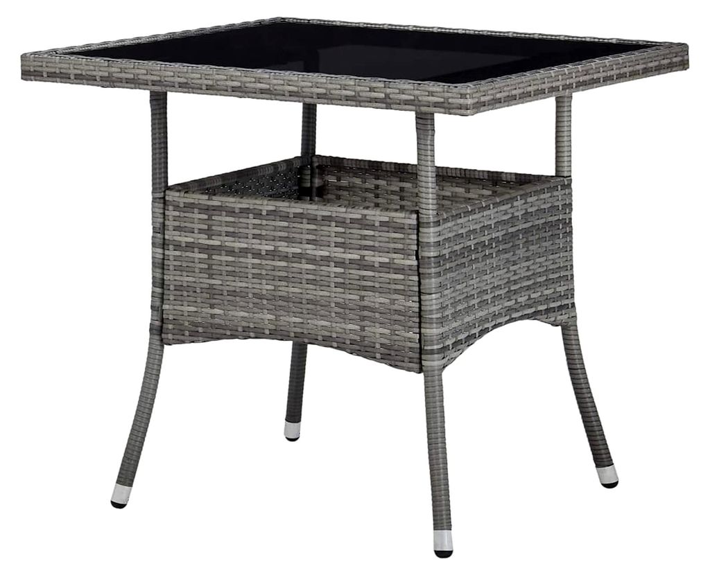 Garten-Esstisch aus Grau Poly Rattan und Glas