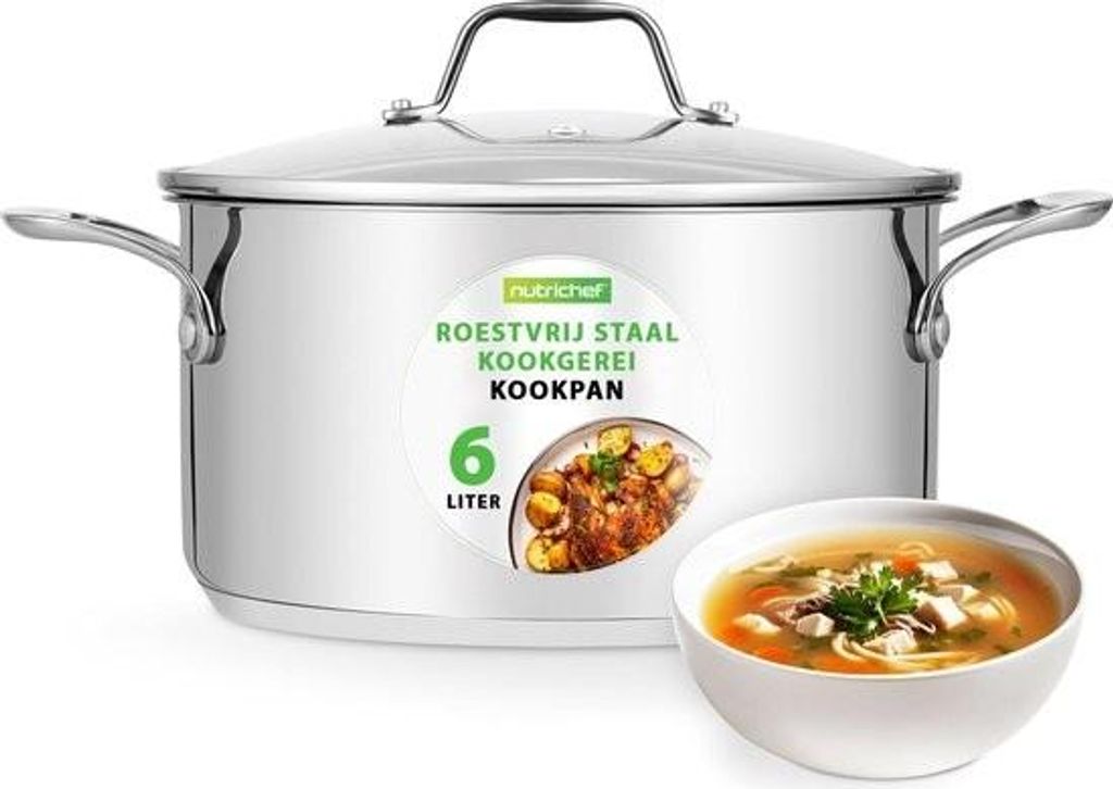 NutriChef Kochtopf – Edelstahl-Induktions-Topf – Suppen-/Eintopftopf – Schmortopf – Kochtopf mit transparentem Deckel – Spülmaschinenfes...