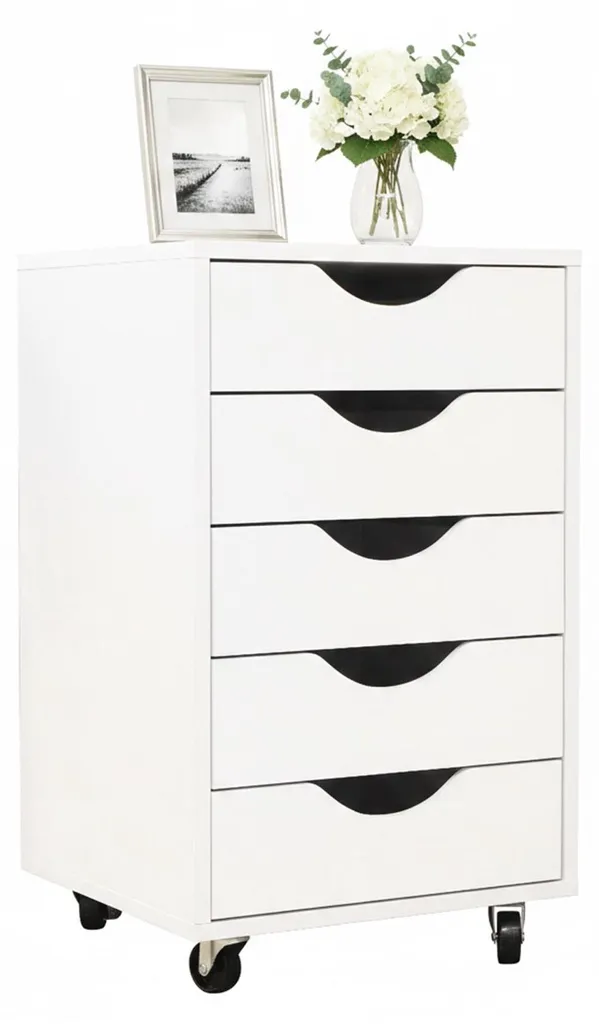 Caisson à roulettes à 5 tiroirs pour bureau blanc et gris anthracite