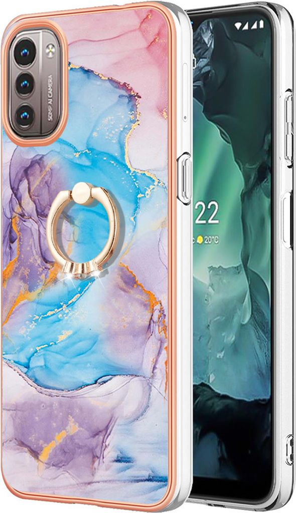 Hülle für Nokia G21 / G11 Muster TPU Silikon Stoßdämpfer Bumper Schutzhülle mit Ring Ständer Blau