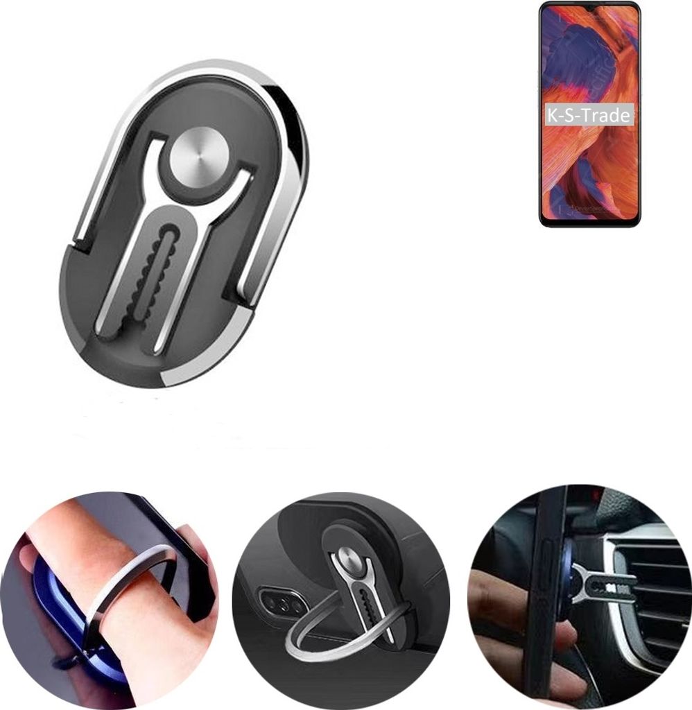 K-S-Trade 3in1 Smartphone-Ring Handy-Ring kompatibel mit Nokia 3.4 Fingerhalterung Handyring Tischständer Lüftungsgitter-Halterung Tisch Ständer