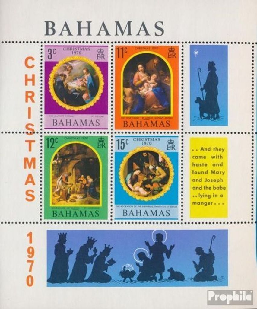 Briefmarken Bahamas 1970 Mi Block3 (kompl.Ausg.) postfrisch Weihnachten