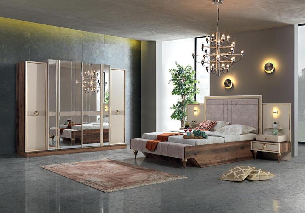 Komplettes Schlafzimmer Elternzimmer Garnitur Set Schrank Bett Nachttisch 4tlg