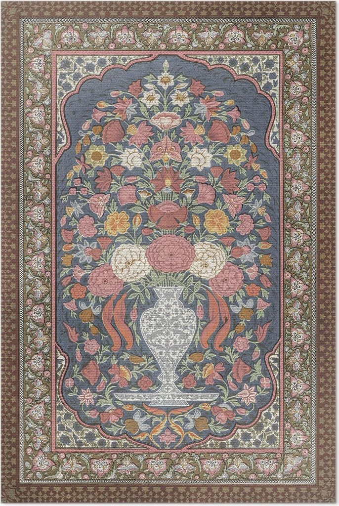 Bouquet von Vintage Blumen Nachahmung Stoff – Vinylteppich – 100x150 cm – Indoor Teppich – Flur – Pflegeleicht – Modern