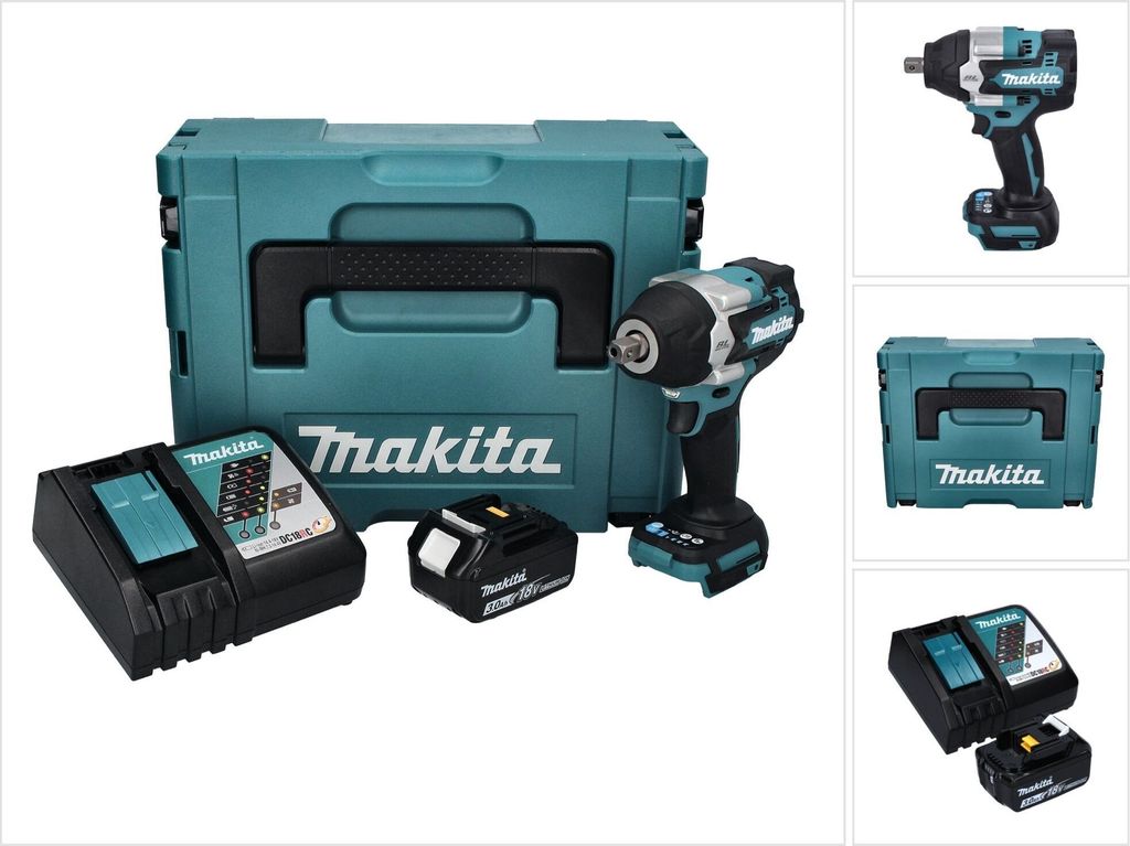 Makita DTW 701 RF1J Akku Schlagschrauber 18 V 700 Nm 1/2" XPT Brushless + 1x Akku 3,0 Ah + Ladegerät + Makpac