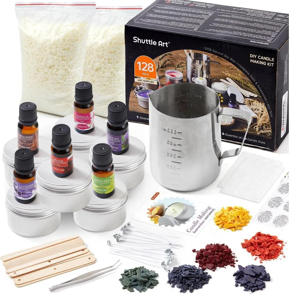 Kit Fabrication Bougies XXL 1,3kg Cire de Soja et Mèches avec Parfums