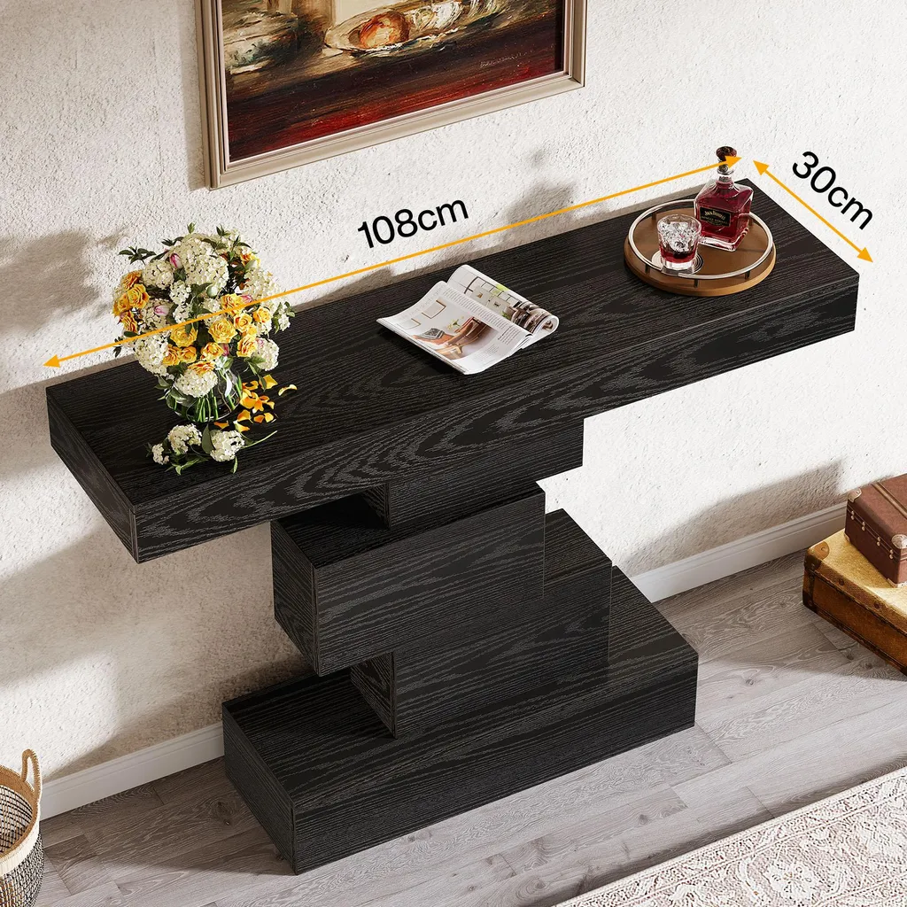 Table d'entrée design avec socle géométrique stable et plateau 108 cm - 5