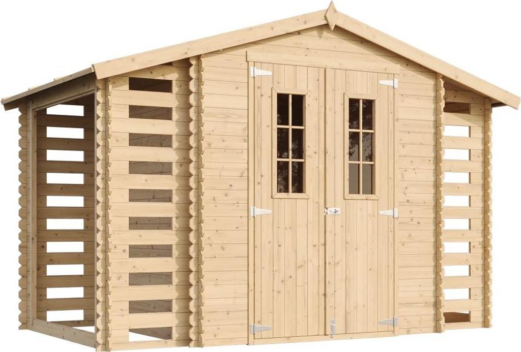 Holzhaus Gartenhaus mit Brennholzschuppen TIMBELA M391C - B328xL206xH218 cm/ 3,53 + 0,97 + 0,97 m2