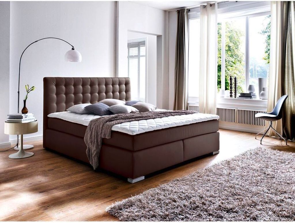 Boxspringbett IMOLA-114 200x200 in Braun, Härtegrad H2
