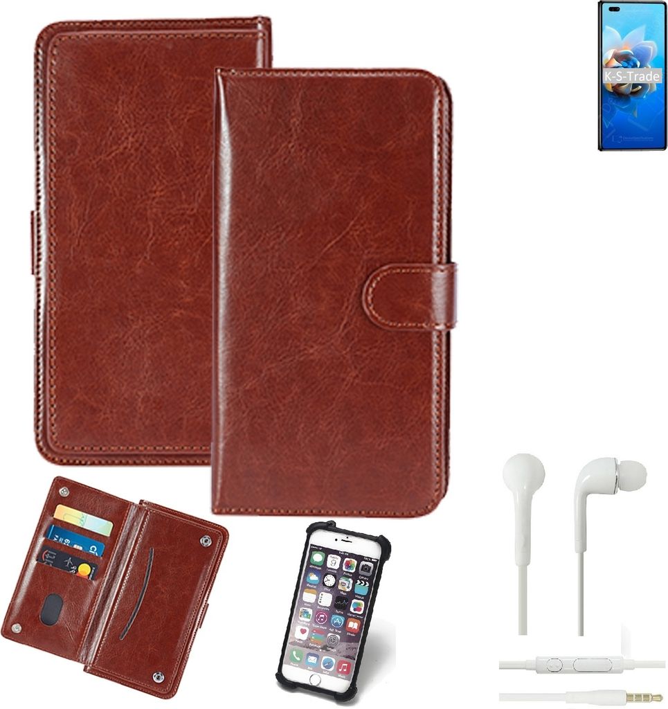 K-S-Trade 360° Hülle kompatibel mit Huawei Mate X2 inkl. Headphones braun Kunstleder Case BookCase WalletCase Kunstlederederhülle Handyhülle,