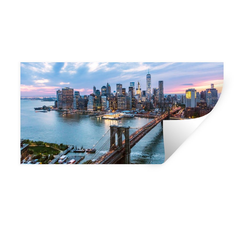 MuchoWow Wandtattoo Wandsticker Wandaufkleber New York - Skyline - Brücke 160x80 cm Selbstklebend und Repositionierbar - Sticker - Dekorfolie