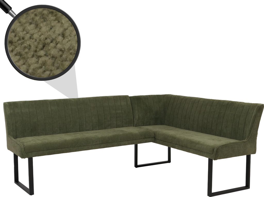 Eckbank HWC-O82, Esszimmerbank Bank, (310g/m²) Chenille Stoff/Textil Metall 210x159cm grün