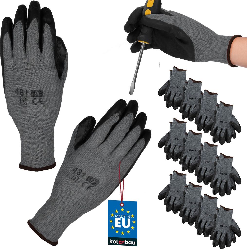 KOTARBAU 12r Set Handschuhe Arbeitshandschuhe Anti-Rutsch Größe 9 Latex beschichtete Arbeitshandschuhe für Herren Damen Werkstatt Zubehör Win...