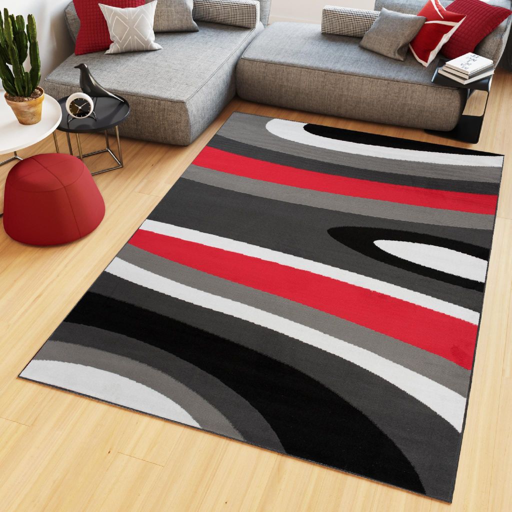 Tapiso Teppich MAYA Modern Schwarz Grau Rot Schlafzimmer 300 x 400 cm