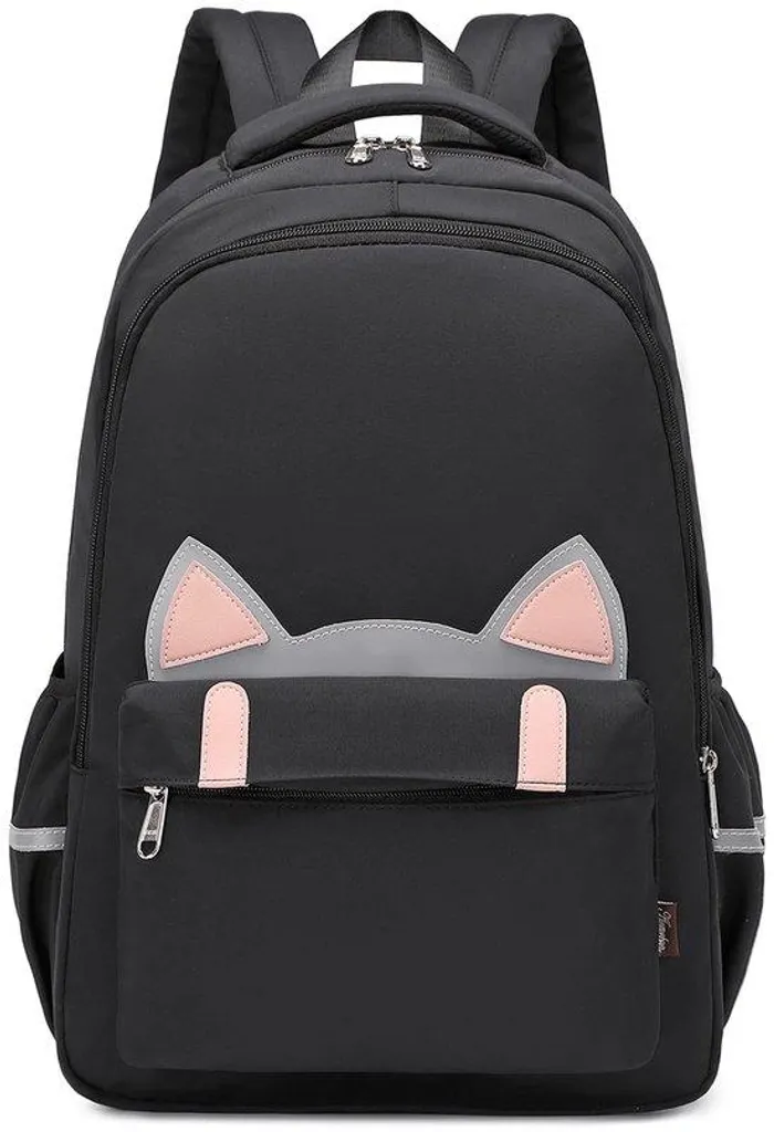 Sac à dos scolaire avec porte-monnaie Chat noir pour jeune fille ado