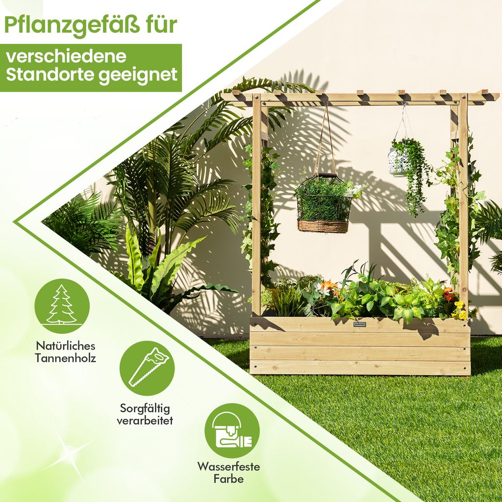 COSTWAY Hochbeet mit Rankhilfe & Dach Natur