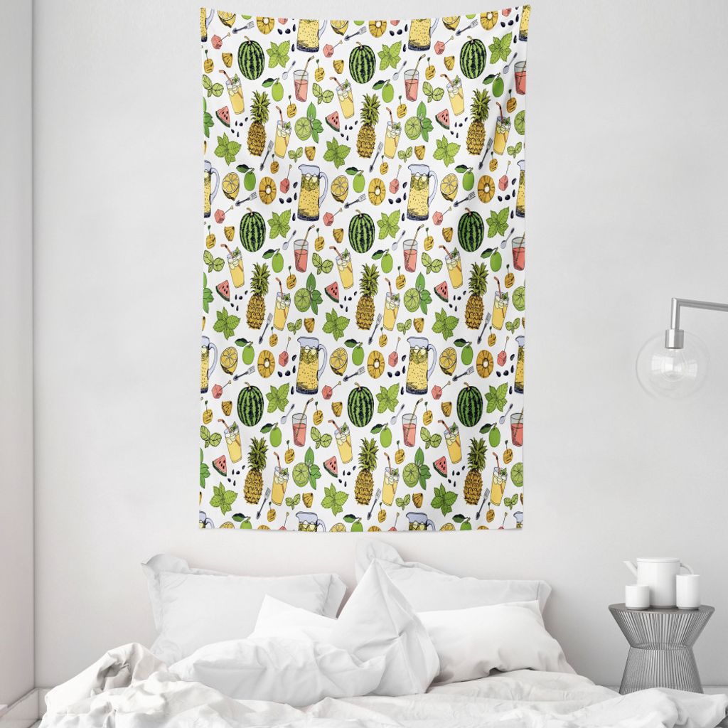 ABAKUHAUS Tropisch Wandteppich und Tagesdecke, Sommer-Drinks Früchte aus Weiches Mikrofaser Stoff Waschbar ohne Verblassen Digitaldruck, 140 x 230...