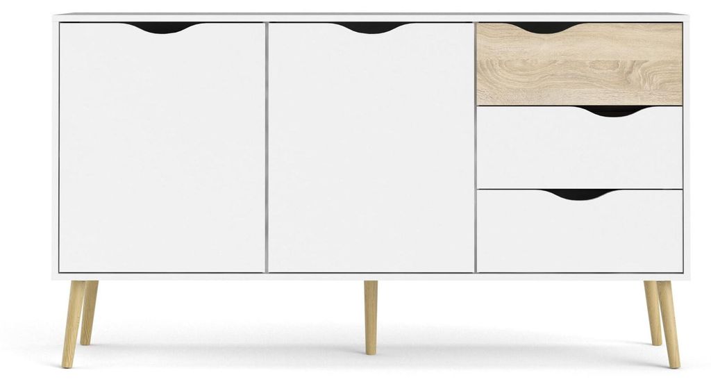 Calicosy - Credenza 2 ante, 3 cassetti bianco e rovere Immagine del prodotto 