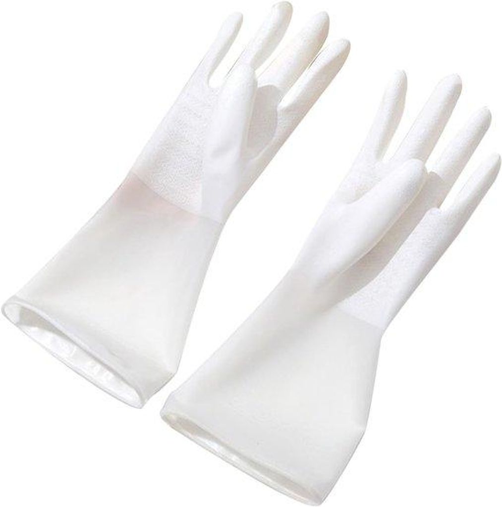 Reinigungshandschuhe, gummierte Handschuhe, wiederholbar, für die Küche, Abwaschhandschuhe, weiß, 31 cm lang