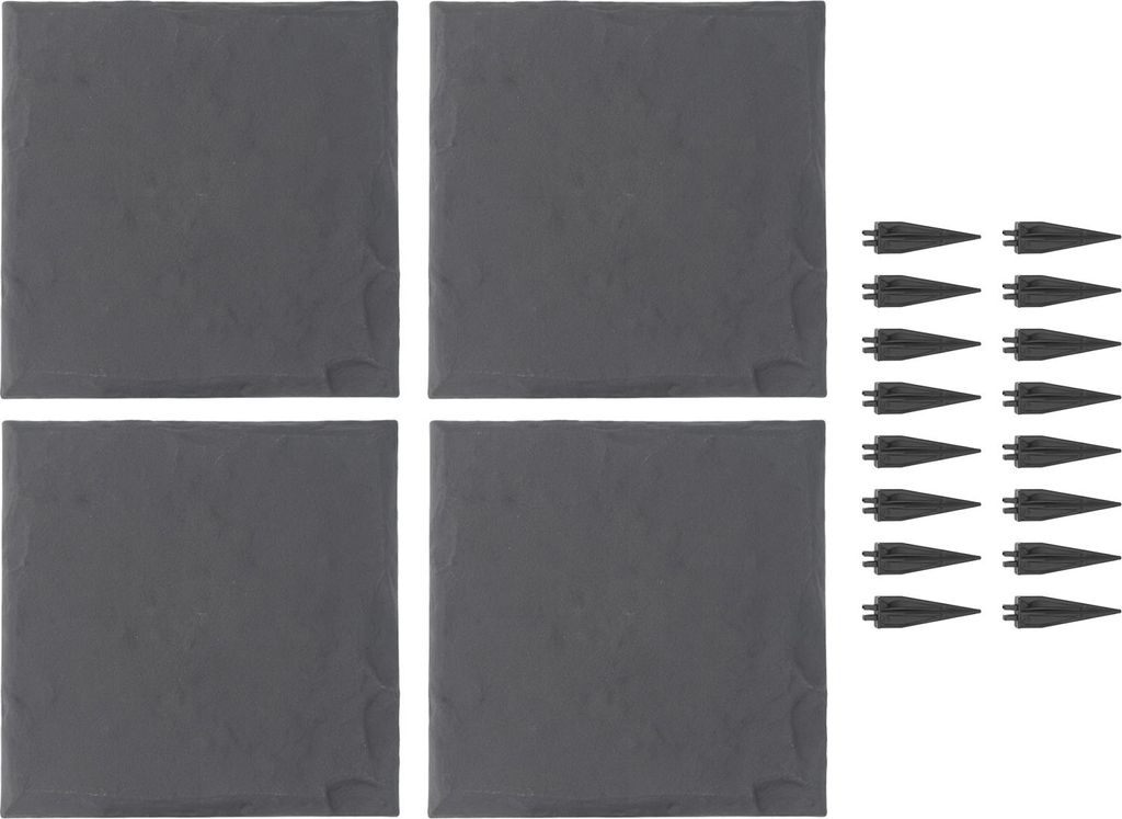 Trittstein mit Bodenpfählen Polypropylen Harz wetterfest Gartendekor Trittstein für Rasen Outdoor Quadratisch Grau