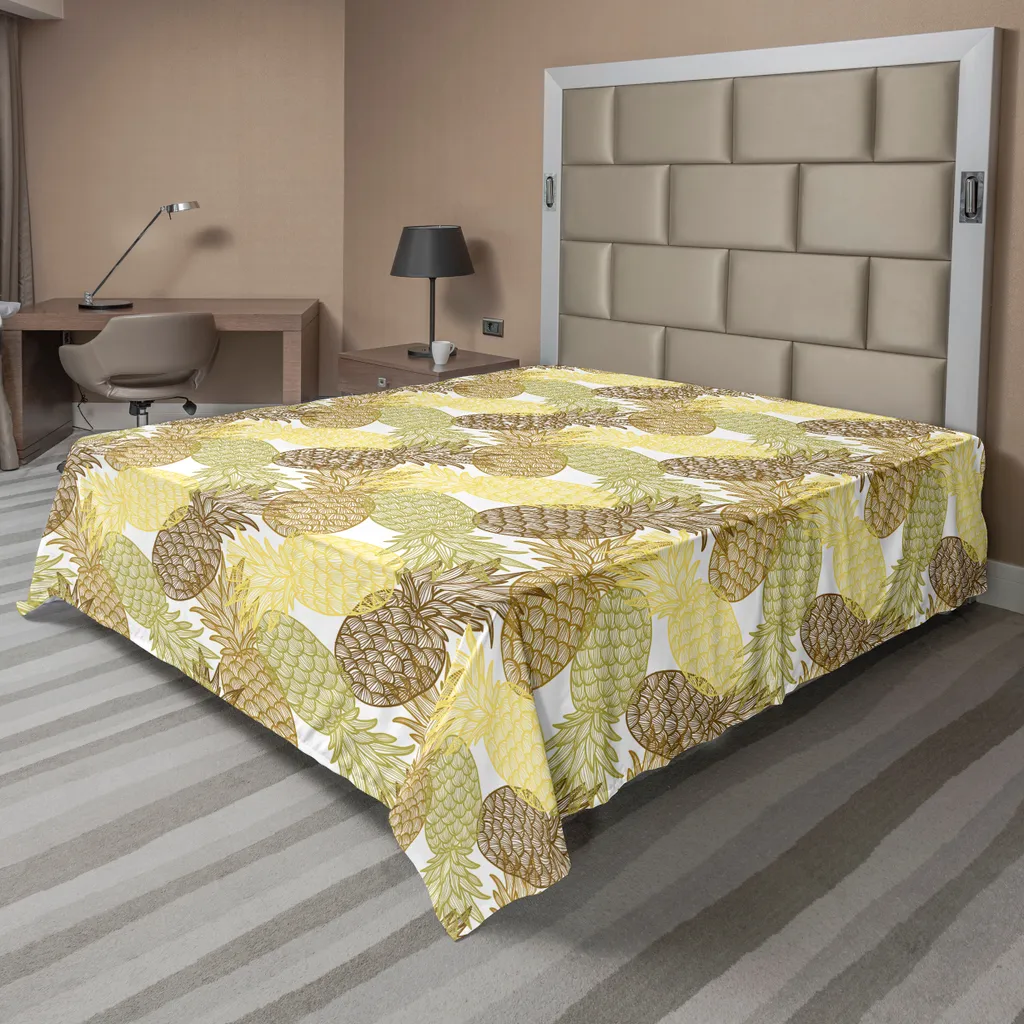 Drap Plat Ananas pour Lit 2 Personnes - Textile Doux Anti-Poussière 260cm