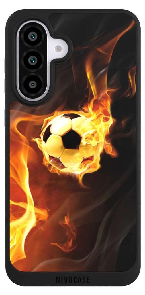 NIVOCASE Handyhülle für Samsung Galaxy A56 5G Hülle NIVOpure Case Schwarz Ball Feuer Fußball