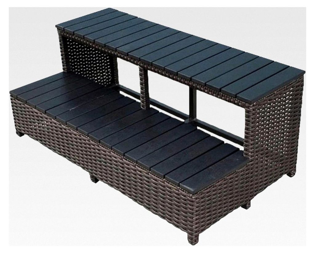 Pooltreppe für eckige Whirlpools und Hot Tubs, 115 cm, Trittstufen aus Kunststoff in Holz- und Rattanoptik, rutschfest und wetterfest