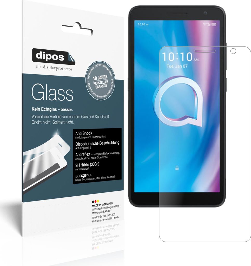 2x Schutzfolie für Alcatel 1B (2020) matt - Anti-Shock 9H Folie dipos Glass Kunststoffglas