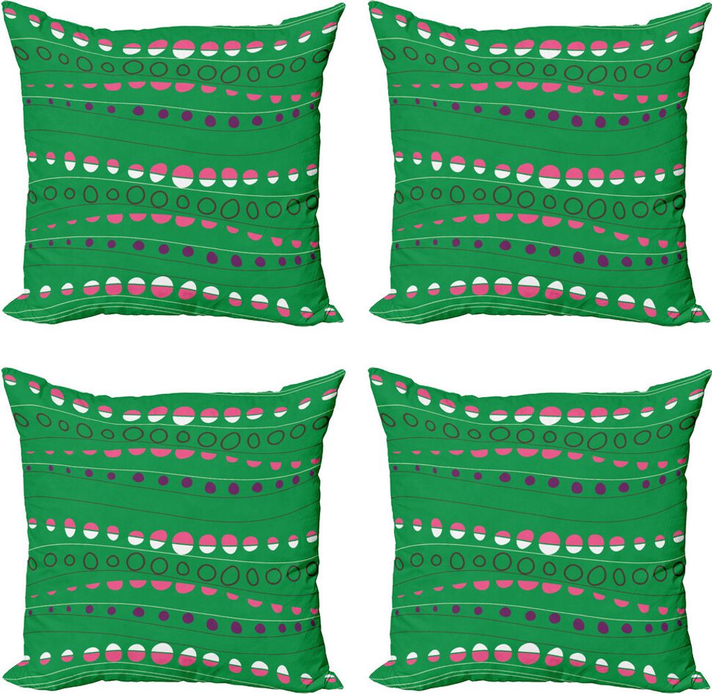 ABAKUHAUS Abstrakt Kissenbezug Set (4 Stück), Moderne Runde und Wellen, Moderner Doppelseitiger Digitaldruck, 60 cm x 60 cm, Lila, Grün, Rosa