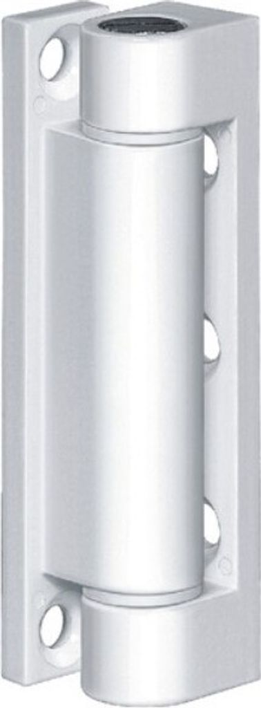 A white hinge is shown against a white background.
