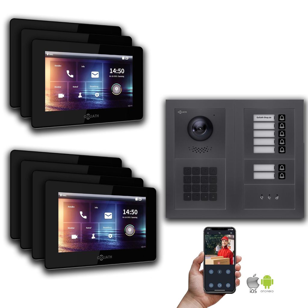 IP 2-Draht BUS Türsprechanlage MFH Anthrazit : 7 Zoll Schwarz : Unterputzdose Monitor Farbe: 7 Zoll Schwarz Montage: Unterputzdose