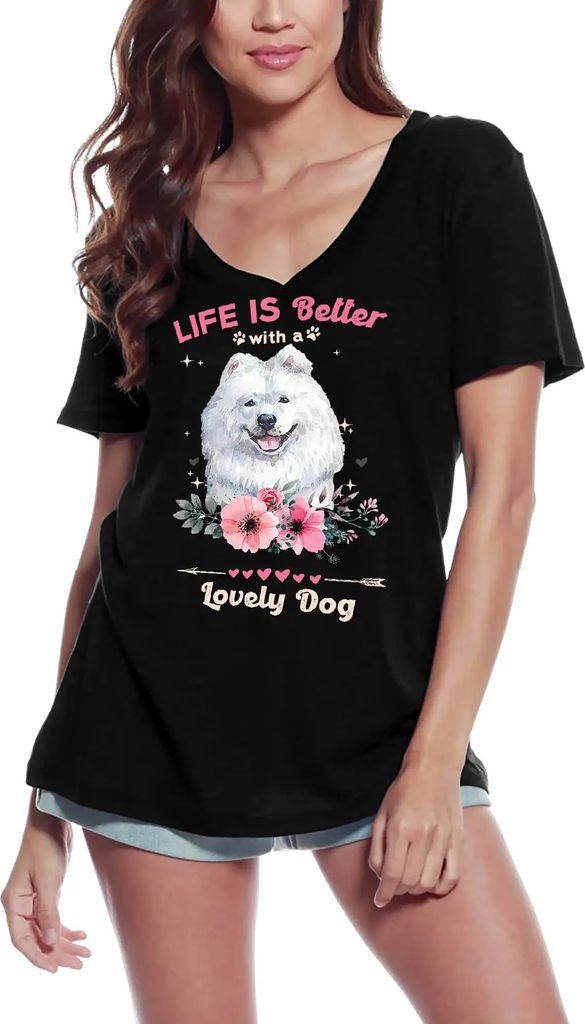 Damen Grafik T-Shirt V-Ausschnitt Komondor-Welpenleben ist besser mit einem liebenswerten Hund – Komondor Puppy Life Is Better With A Lovely Dog