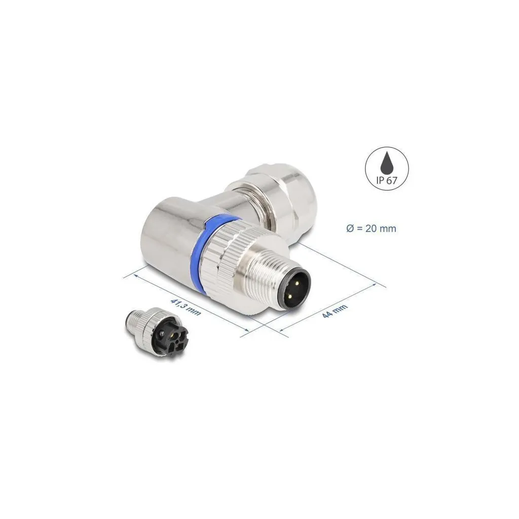 Connecteur M12 mâle coudé 90 degrés 4 pôles en métal Delock 60540