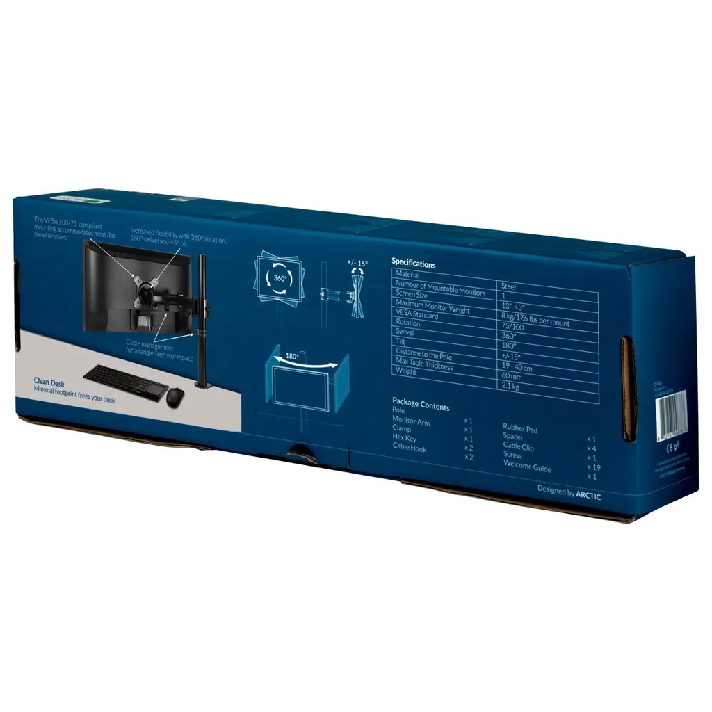 Support de Bureau pour Écran ARCTIC Z1 Basic Idéal Télétravail et Bureau - 14