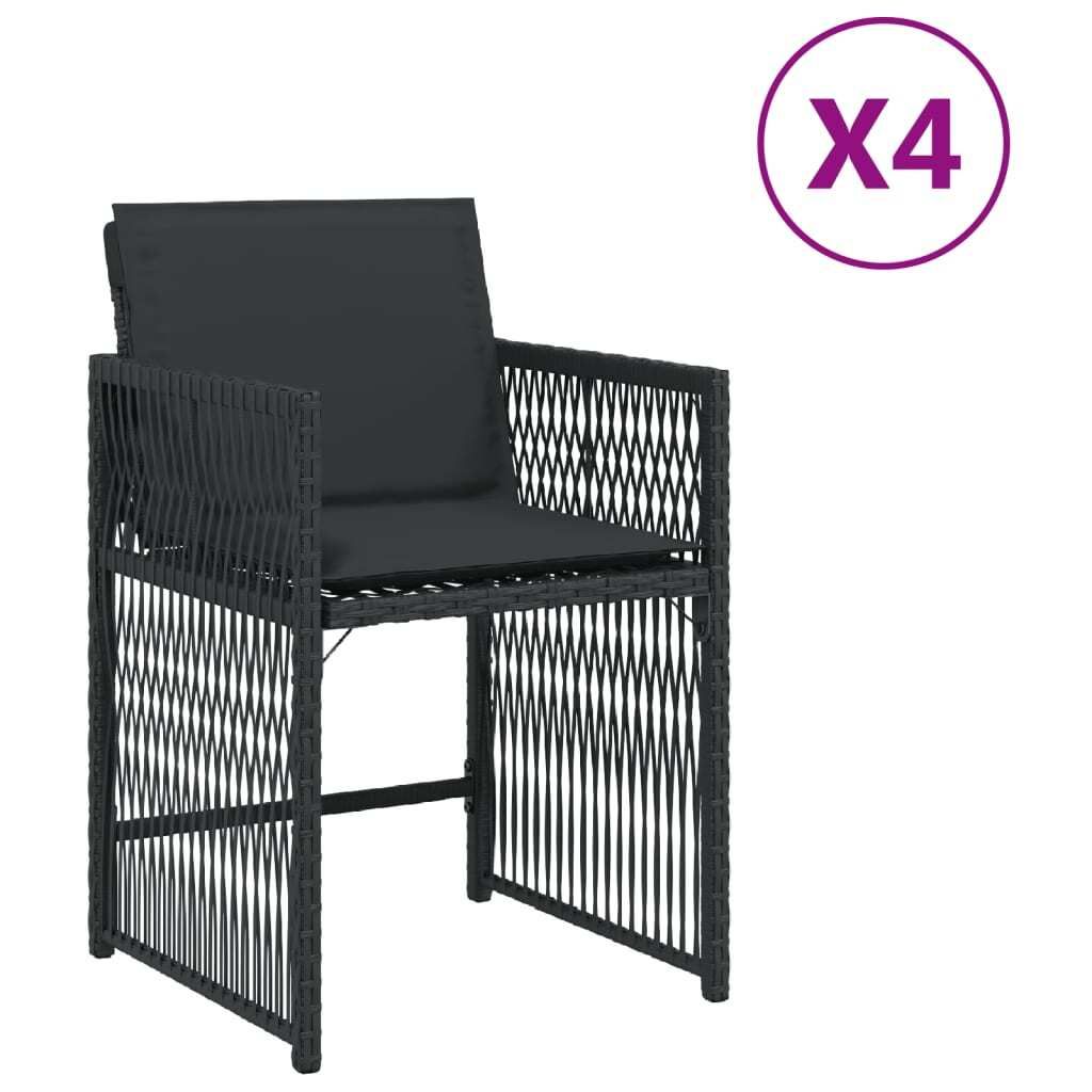 "WINTER SALE"Stuhl Terrasse - Gartenstühle mit Kissen 4er set - Balkonmöbel - Campingstuhl elegantes Design - Schwarz Poly Rattan - 50,5x54x79cm ...