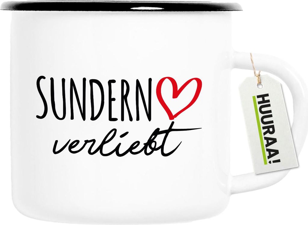 Huuraa Emaille Tasse Sundern Sauerland verliebt 300ml Vintage Campingbecher Geschenkidee