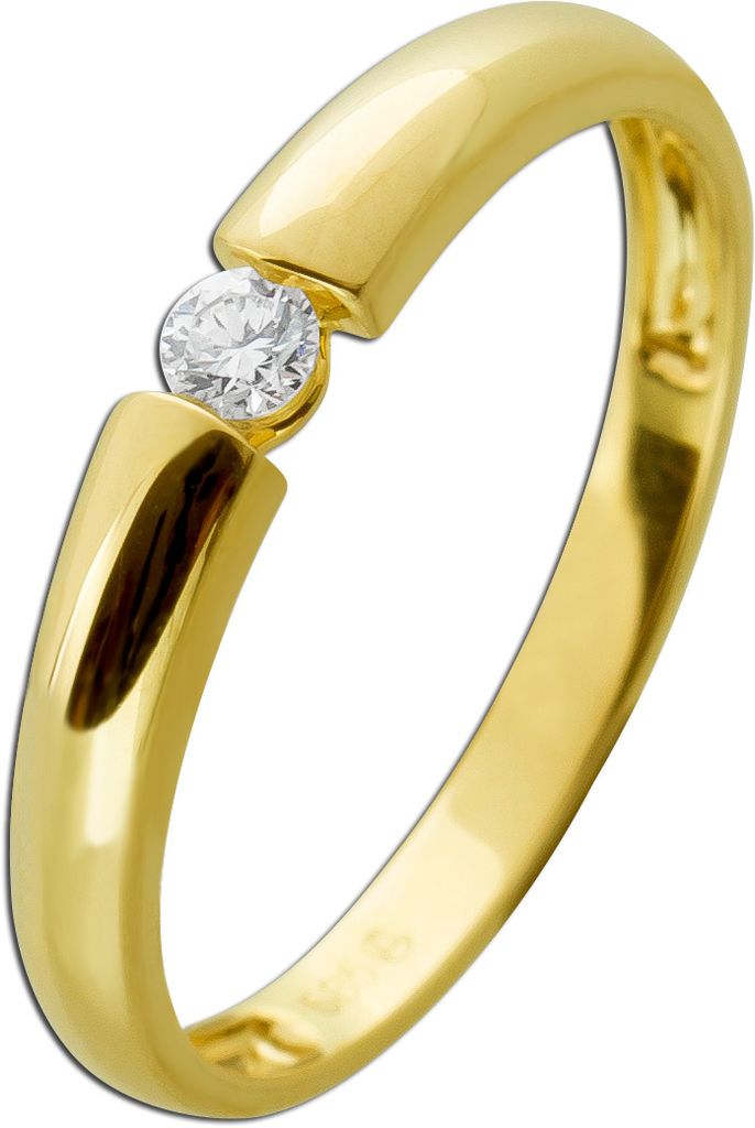 Spannring Gelbgold 585 14K Solitär Brillant 0.10ct W SI 19