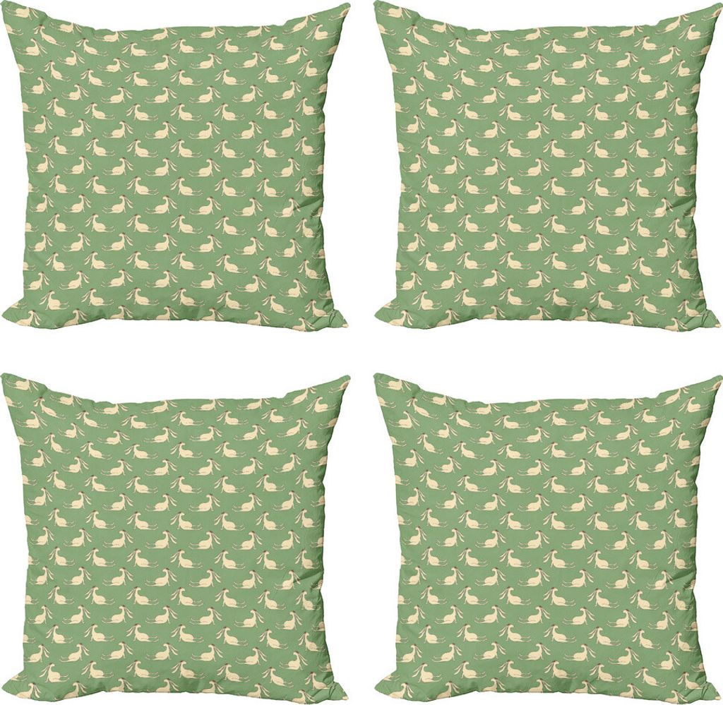 ABAKUHAUS Hase Kissenbezug Set (4 Stück), Childish Thema Hare Lange Ear, Moderner Doppelseitiger Digitaldruck, 40 cm x 40 cm, Creme resedagrün