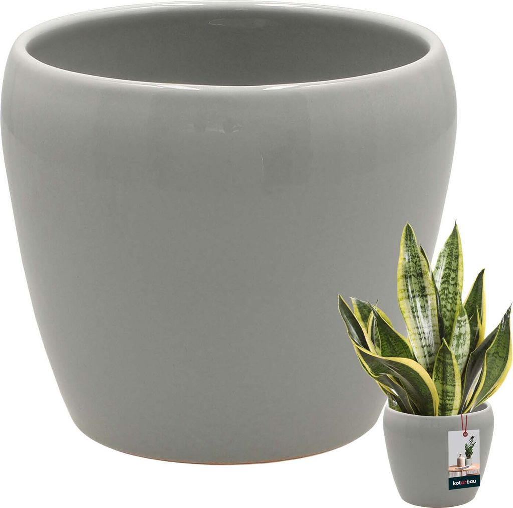 KOTARBAU Blumentopf Grau innen rund 13,5 cm H: 14 cm glasierte Keramik Blumentöpfe innen Blumenübertopf Keramik Pflanzentopf innen Orchidee...