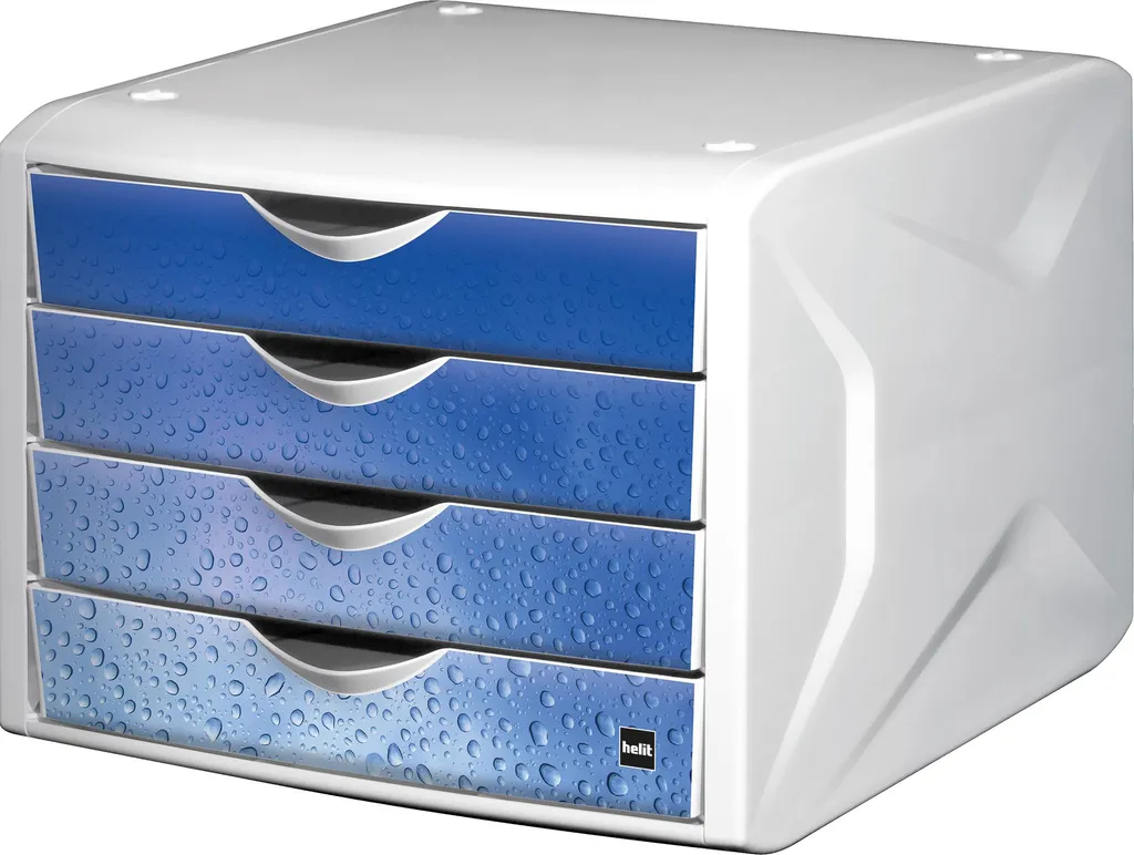 Fini le désordre de bureau avec le module Helit bleu 4 tiroirs format A4